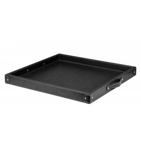 (TEP02) - SİYAH Büyük Deri Dörtgen Tepsi